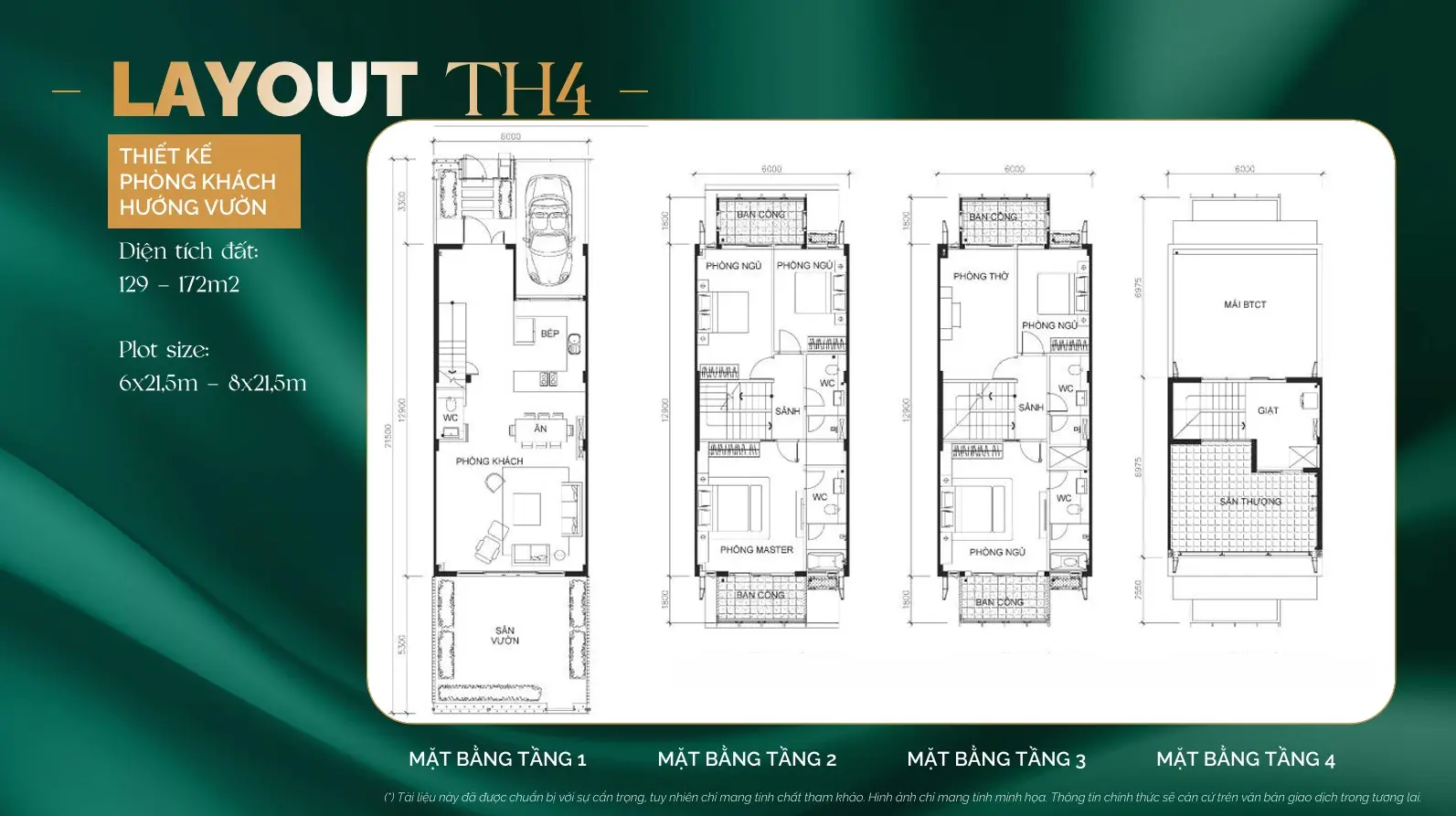 Mặt bằng nhà phố TH4 phòng khách hướng vườn